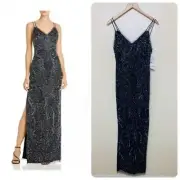 Aidan Mattox Deco Beaded Column Black-Tie Formal Gown Size 10 in Twilight Navy