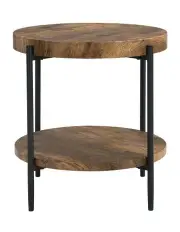 [IHOMDEC] Wooden Round Side Table with 4 Metal Legs 2-Tier in Rustic Dark Brown