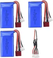 Fytoo Spare Parts 3PCS 7.4V 1500mah lithium battery with 3 in 1 Charging Conversion Line for WLTOYS A959-B A969-B A979-B K929-B 144001 RC remote rechargeable off-road vehicle battery