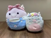 Squishmallow 10” Peter Pig Pink Flower Overalls PLUSH NWt Gardener 7” Rosie Set
