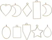 TEHAUX 10 Pcs Geometric Metal Hollow Base DIY Jewelry Frame Pendants for Epoxy Pendant Hanging Jewelry Decorations