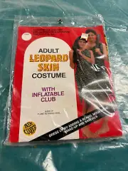 RARE Ben Cooper Vinyl ‘Leopard Skin’ Adult Caveman Halloween Costume + Club NOS