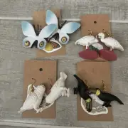Lot Of 4 Handmade Statement Earrings Birds Wings Flying Quirky NWT Gifts