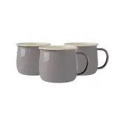 Argon Tableware Coloured Enamel Belly Mugs - Steel Outdoor Camping Tea Coffee Cup - 375ml - Grey/Cream - Pack of 6