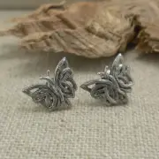 Sterling Silver Stud CELTIC Butterfly Earrings Textured Finish Keith Jack Boxed