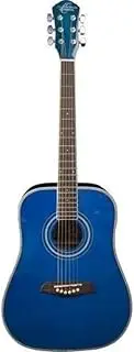 Oscar Schmidt 6 String OGHS 1/2 Size Dreadnought Acoustic Guitar. Trans Blue, Right, Transparent (OGHSTBL-A)
