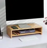 Monitor Stand, Monitor Riser with Storage for Computer Desk, Desktop Organizer Stand for Computer, Laptop, Printer, Bamboo (Medium with shelf 54 cm)