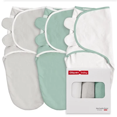 3-Pack Baby Swaddle Sleep Sacks for Newborns 0-3 Months - Gray & Green