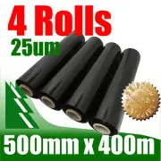4 Rolls 500mm x 400m 25um Black Stretch Film Pallet Wrap Wrapping BEST PRICE