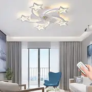 Becailyer Ceiling Fan with Lights, Modern Remote Control Dimming Star Shape Led Flush Mount Lamp 6 Gear Wind Speed Quiet Light Fixture for Living Room Bedroom, 29in/White /60W (FSD-5H)