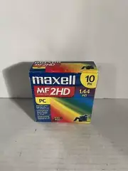Maxell 10 Count Floppy Disks MF2HD PC 1.44 MB 3.5" Diskettes Open Box Never Used