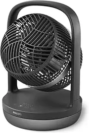 Philips Oscillating Table Fan Series 3000. Powerful & Ultra-Quiet with SilentWings Technology. 23 dB. Air Circulator. Adjustable Tilt 180°. 12h timer. For Bedroom, Home and Office. Black (CX3050/01)
