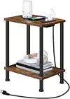 Side Table with Charging Station End Table w/ USB Ports Nightstand Stable Frame
