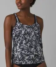 prAna Ainsley Size Small (S) Relaxed Fit Scoop Neck Tankini Top Black Springtime