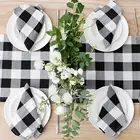 Table Runner and 4 Napkins - White Plaid Pattern - 110 Inch X 14 Inch Runner and