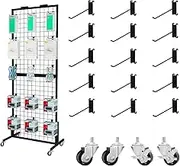 Lhysn Grid Wall Panel Display Stand, Retail Rack, Shop Display Rack, with 15 Hooks, Heavy Movable Detachable Gird Rack for Easy Transport, Party/Double Side Display Stand, for Shop/Office/Home (1 PC)