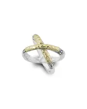 Samuel B. 18K & Silver Hammered X Ring
