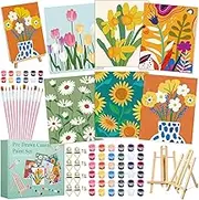 Engrowtic 6 Packs Pre Drawn Canvas Set Sip and Paint Kit for Adults with Easel 8 x 10 Flower Paint Pre Printed Canvas Sets Painting Party Supplies for Summer Artist Party