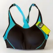 MTA Sport Bra Size S Black & Teal Crossback Exercise Athletic Padded NEW NWT