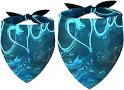 2 Pack Owner and Dog Bandana Set, Pet's Mom/Dad Bandana or Scarf Set, Family Matching Bandanas, Fire Flame Love Rose Valentine's Day Blue