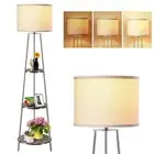 Floor Lamp, Standing Lamp with White Fabric Shade, 3-Tier Round Corner Shelf ...