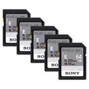 5x Sony 64GB SF-E Series UHS-II Class 10 V30 U3 270 MB/s SDXC Memory Card