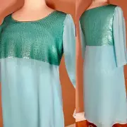 Marina Rinaldi Max Mara Dress Babydoll Y2K Sequin Size 17 10-12 New Mint Green