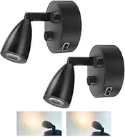 2PCS 12V - 24V RV LED Spotlight Small Size Reading Light USB Charging Port 360°Swivel Spotlight，Any Touch dimmable3500K Warm Light for Bedside lamp of Truck Trailer Ship (Black)