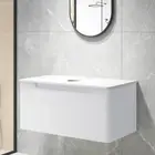 Wall Vanity Unit 91cm Bath Cabinet Soft-closing Drawer White Stone Counter Top