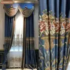 high-precision embroidered blue cloth curtain valance tulle drapery C762