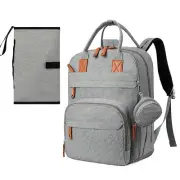 Grey Simple Diaper Bag Backpack Multi Pocket Mommy Handbag for Camping