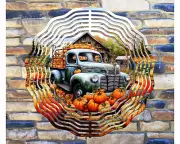 10" Vintage Truck & Pumpkins Autum Wind Spinner Yard Art Decor 3D Kinetic rws121