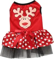 DECOMELODY Puppy Dog Christmas Skirt Elk Pattern Pet Dress for Party Events Comfortable and Lightweight Pet Clothes Durable and Warm Christmas Outfit for Dogs