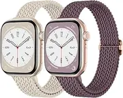 [JKD] 2 Pack Slim Braided Solo Loop Compatible for Apple Watch Band 38mm 40mm 41mm 42mm 44mm 45mm 46mm 49mm Women Men, Stretchy Durable Nylon Sport Straps for iWatch Series 10 9 8 7 6 5 4 3 2 SE Ultra 2