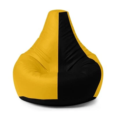Bean Bag Chair Sofa Cover faux Leather Without Beans Black Yellow Size XXXL