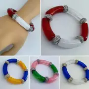Sorority Colors Stretchable Acrylic Bracelet with Rhinestone Rings Décor