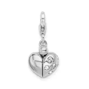 Sterling Silver Amore La Vita Rhodium-Plated Polished 3-D Crystal From Swarovski Enameled Heart Opens Charm With Fancy Lobster Clasp