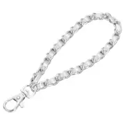 Leather Wristlet Strap, 7" Hand Wrist Lanyard Bag Key Chain, Silver+Silver