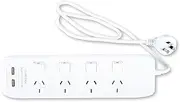 240V 10Amp 4 Outlets Switch Power Board with Surge Protection, White, 1 Meter