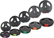 Weight Plates 50kg - Weight Plates Set 10KGx2 + 7.5KGx4 - Standard 26.5mm - Dual Grip Ez Handle PVC Coated - Weight Training Exercise Workout Fitness Gym Strength