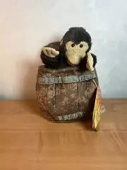 Folkmanis Monkey in a Barrel Hand Puppet Plush Stuffed Toy With Tag!