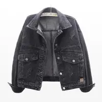 在飛比找ETMall東森購物網優惠-秋季短款寬松夾克上衣黑色貼布