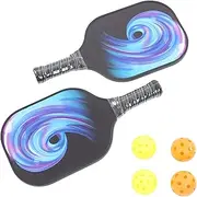 15.5x7.9x1.4 Inch Pickleball Paddles,Glass Fiber Lightweight Ergonomic Grip Indoor Outdoor Competition Training with 2 Rackets 4 Balls for Pickleball Game Sports