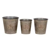 3pc Flower Pot Plant/Herbs Container Home/Garden Planter Yard Decor Aged Zinc