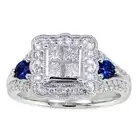 Invisible Set Cluster Halo Princess Diamond Sapphire Engagement Ring 14k Gold