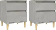 Bedside Cabinets 2 pcs - Engineered Wood & Solid Eucalyptus Wood, Concrete Grey (40x35x50 cm) | Space-Saving Storage Cabinets for Bedroom, Compact & Durable