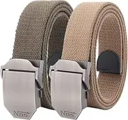 [YunYunStrap] Belts men plus size 71" big and tall heavy canvas cotton web belt with automatic metal buckle, 2 Pack