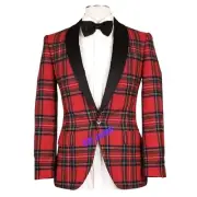Men's Red Tartan Custom Blazer Jacket Scottish Wedding Kilt Jacket