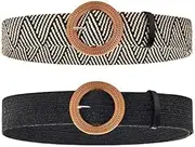 [yesSMI] Straw Woven Elastic Waist Belt for Women, 2Pcs Elastic Straw Rattan Waist Band With Large Buckle,Women Straw Woven Elastic Stretch Waist Belt,Straw Woven Elastic Stretch Belts Straw Woven Belts