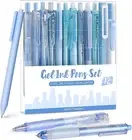 12Pack Pastel Gel Ink Pen Set, 11 Pack Black Ink Pens with 1Pack Highlighter for